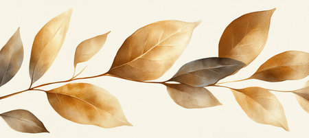 Watercolor Floral Branch, Minimalist Design With Brown Yellow Leaves On Pure Backgroundedの素材