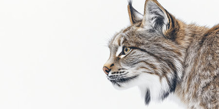 Close Up Portrait of a Young Lynx Powerful Gaze With Striking Green Eyes in a snowy Wildernessの素材