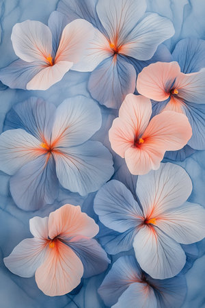 Watercolor Floral Background, Pale Blue and Peach Hues, Airy and Gentle Pastel Designの素材