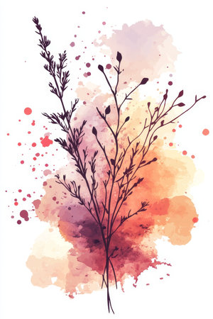 Wildflowers Illustration, Watercolor Texture, Pastel Backdrop, Stylized Botanical Art Printの素材