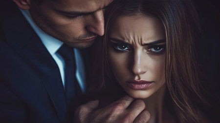 Power Dynamics, Unease, Intense Close-Up Portrait of a Couple, Conflicted Relationshipの素材