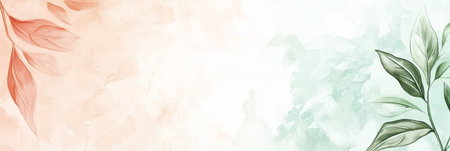 Delicate Floral Watercolor Background, Peach, Blue and Yellow Pastel Colors, Botany Illustrationの素材