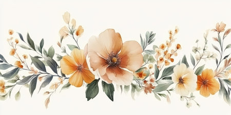 Autumn Floral Watercolor Arrangement, Delicate Floral Composition, Watercolor floral illustrationの素材