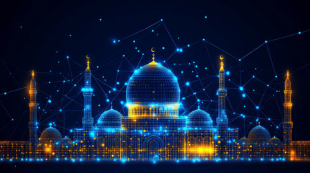 Sheikh Zayed Grand Mosque in Digital Network Style Representation of Connectivity and Modern Islamの素材