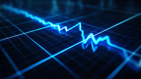 Minimalist Blue EKG Graph Flatlining, Financial Market Crash, Data Visualization, Vector Artの素材