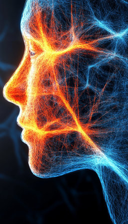 Futuristic Neurology Concept, Neural Network, Human Brain, Artificial Intelligence, 3D Illustrationの素材