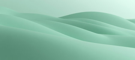 Seamless Abstract Pastel Mint Green Background. Flowing, 3D Wavy Pattern. Minimalist Design.の素材