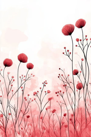 Watercolor Background With Delicate, Dreamy Floral Sketches In Soft, Airy Pastel Pink And Red Tonesの素材