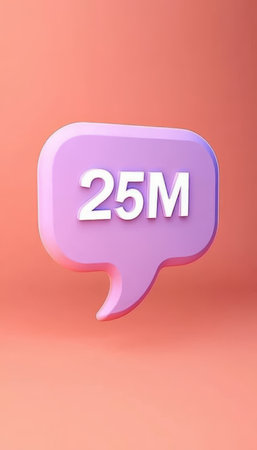 3D Social Media Notification Icon With 25 Million Text, Isolated On Pastel Backgroundの素材