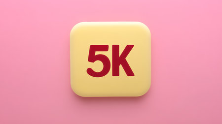 Minimal Design, 5K Followers Social Media Icon Badge on Pink Background, Achievement Conceptの素材