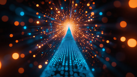 Digital Network Connection Converging on a Bright Point, Abstract Technology Illustrationの素材
