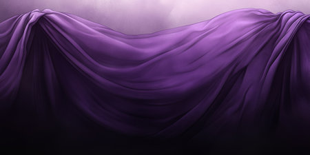 Abstract Flowing Purple Fabric, Soft Gradient Background, Dynamic Movement, Layered Bands of Color.の素材