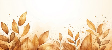 Pale Yellow Watercolor Floral Background, Elegant Minimalist Design with Delicate Leavesの素材