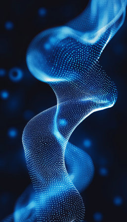 Abstract Flowing Grid, Interconnected Nodes, Dynamic Network, Bright Blue, Digital Art, Futuristicの素材