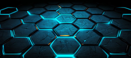 Abstract Futuristic Background, Glowing Blue Hexagon Pattern, Network Technology Concept.の素材