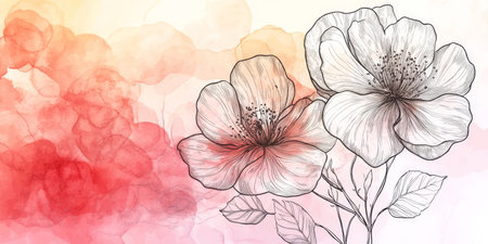 Romantic Watercolor and Line Art Flowers Blush and Pastel Background for Elegant, Feminine Designsの素材