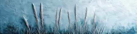 Minimalistic Background, Light Blue Watercolor Wash,, Gentle Tones Of Dry Decorative Meadow Grassesの素材