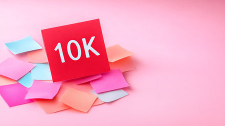 Red Note With 10K Text, Goal Achievement Concept, Surrounded By Colorful Sticky Notesの素材