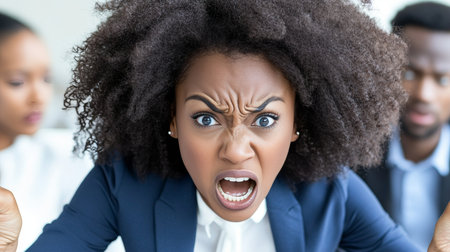 Angry Businesswoman Yelling, Outburst In Office, Negative Emotion, Workplace Conflict, Stressの素材