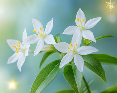 White Flowers, Delicate Spring Blossoms in Soft Light, Floral Background, Serene Natural Beautyの素材