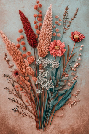 Bouquet of Dried Flowers, a touch of autumn feel in pink hues for design minimal project art.の素材