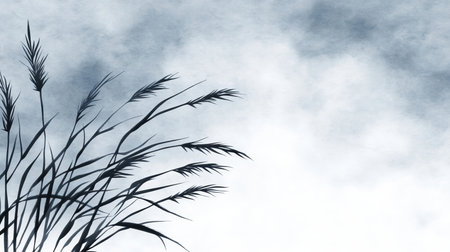 Elegant Minimalist Watercolor Background, Delicate Wildflower and Grass Outlines, Soft Neutral Tonesの素材