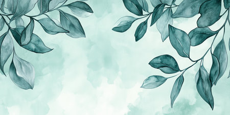 Elegant Seafoam Green Watercolor Leaves on Textured Background, Nature-Inspired Design Elementの素材