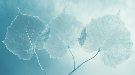 Pastel Turquoise Watercolor Background, Intricate Leaf Drawings, Minimalist, Delicate Linesの素材