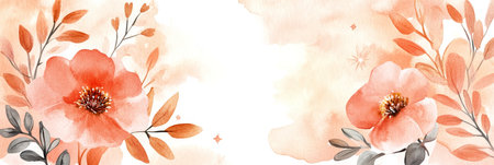 Pastel Orange Watercolor Floral Background with Wildflowers, Airy, Gentle and Delicate Designの素材