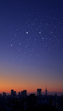 Connecting the City Stars Over Vibrant Urban Skyline at Twilight with Digital Network Overlayの素材