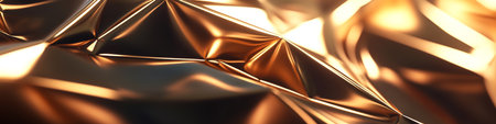 Abstract, Texture of Crumpled Gold Foil with Luminous Gradient Luxury and Geometric Designの素材