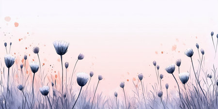 Watercolor Meadow, Soft Floral Background, Gentle Lilac And Peach Tones, Delicate Wildflowersの素材