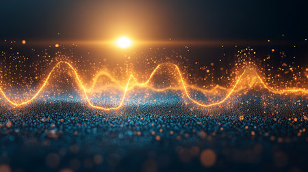 Vibrant Trading Data Abstract Stock Market Trends Visualized in Blue, Orange, and Yellowの素材