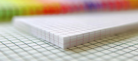 Crisp White Notebook with Squared Paper, Back to School Concept. Minimalist Photorealistic Image.の素材