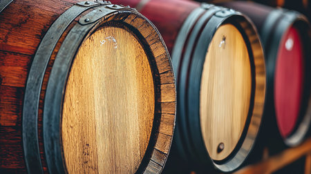 Oak Wine Barrels, Traditional Winery Cellar Storage, Winemaking Process, Aging in Wooden Casksの素材
