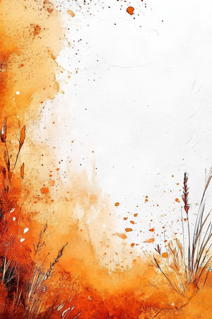 Abstract Watercolor Background, Peach And Yellow Hues, Wildflowers And Grasses, Soft And Elegantの素材