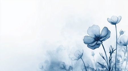 Dusty Blue Watercolor Wildflower Field, Botanical Illustration, Soft, Gentle Pastel Colorsの素材