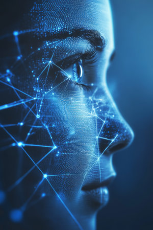 Digital Vision of the Future Abstract Technology Background with Eye, Lines, and Trianglesの素材