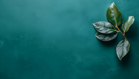 Waxy Green Leaves On Green Background. Minimalist Natural Background, Copy Space. Fresh Spring Leaf.の素材