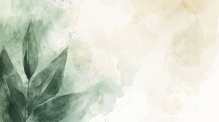 Abstract Green Tropical Leaves on Watercolor Texture Background, Botanical Wall Art Print.の素材