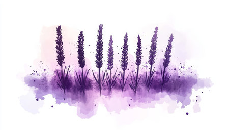 Watercolor Lavender Flowers, Minimalist Wildflower Illustration, Purple Floral Design Elementの素材