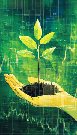 Investing in The Future Hand Holds a Young Plant Symbolizing Growth, Prosperity, and Financeの素材