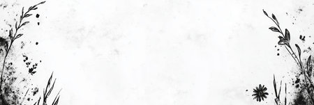 Pale Grey Watercolor Background With Elegant Floral Outlines, Wildflowers And Grass Textureの素材