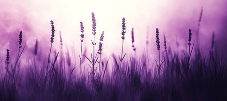 Ethereal lavender and blush watercolor background with minimalist floral accents and pastel tonesの素材
