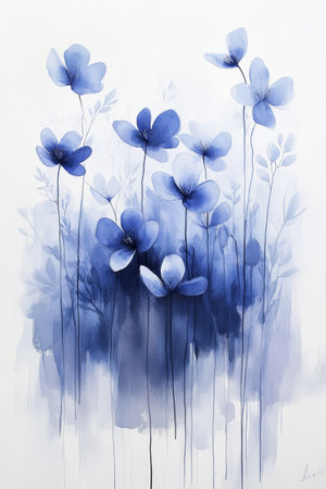 Watercolor Floral Background, Delicate Blue Flowers, Soft Pastel Hues, Gentle Artistic Illustrationの素材