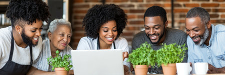 Caregiver Shows Online Content To Elderly People, Indoor Setting With Natural Light.の素材