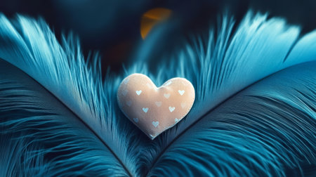 Gently Nestled Heart on Soft Feathers, Perfect for Romantic Designs and Concepts of Loveの素材