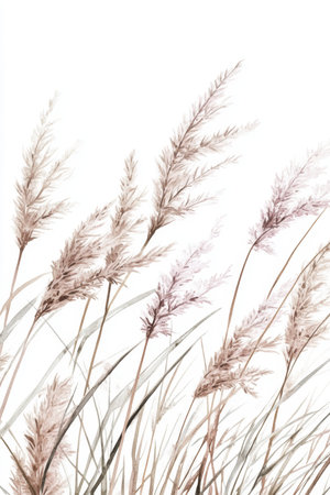 Delicate Pampas Grass, Airy Watercolor Illustration, Soft Pink and Gray Tones, Minimalist Design.の素材
