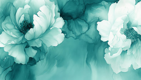 Abstract Cyan Watercolor Background, Detailed Meadow Flowers, Soft Texture, Airy Feel, Gentle Tonesの素材