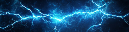 Blue Lightning Strike Background, Abstract Electric Discharge, Plasma Effect Texture With Sparkの素材
